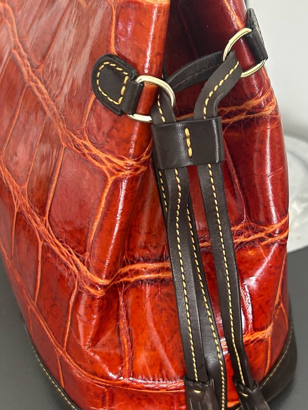 Dooney & Bourke Cognac Croc Embossed Leather Large Tote Shoulder Bag - Picture 8 of 15